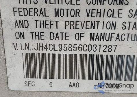 2006 Acura Tsx z USA, uszkodzony, nr VIN JH4CL95856C031287